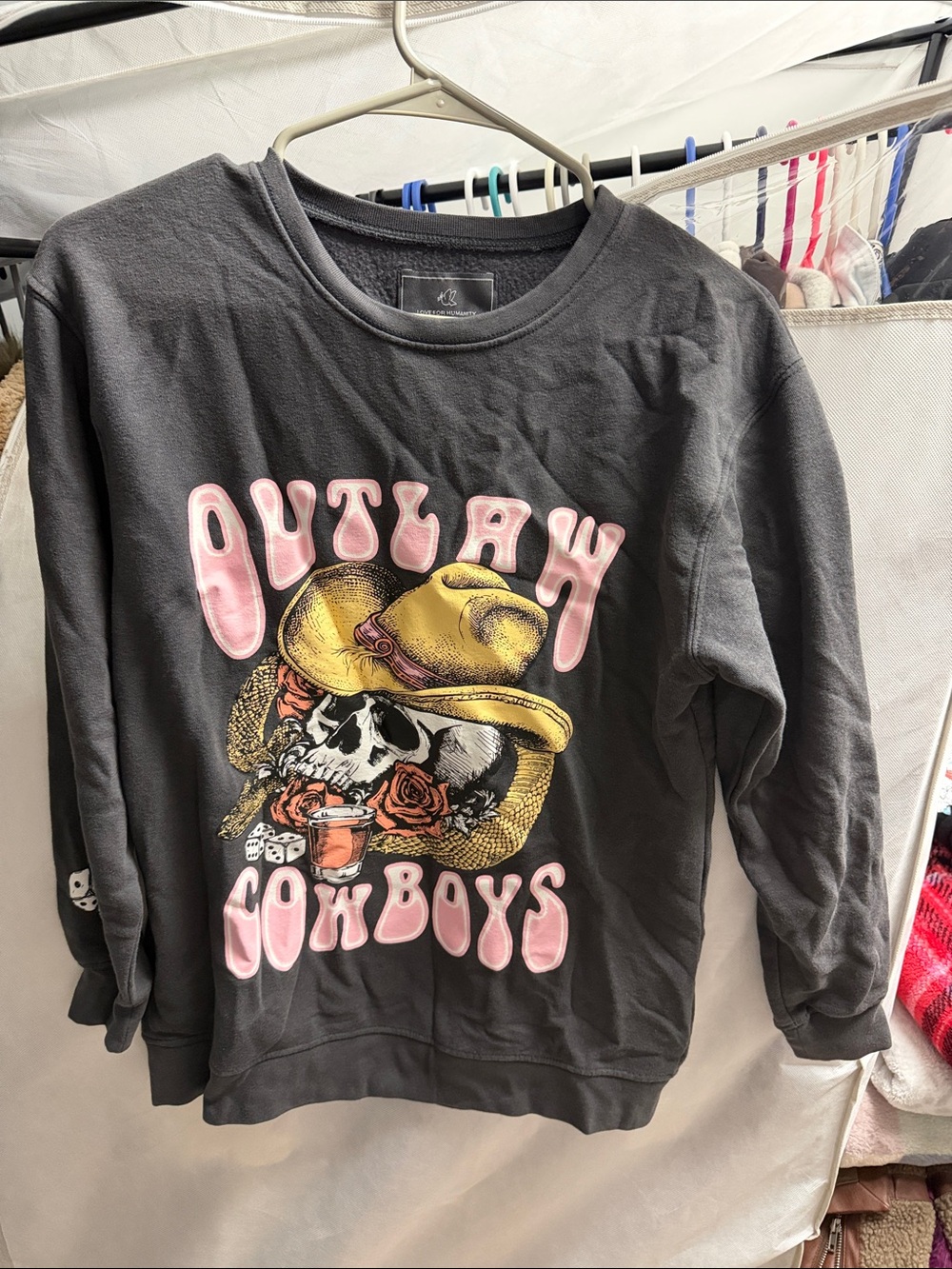 Outlaw Cowboys Graphic Sweatshirt - Black with Pink & Yellow